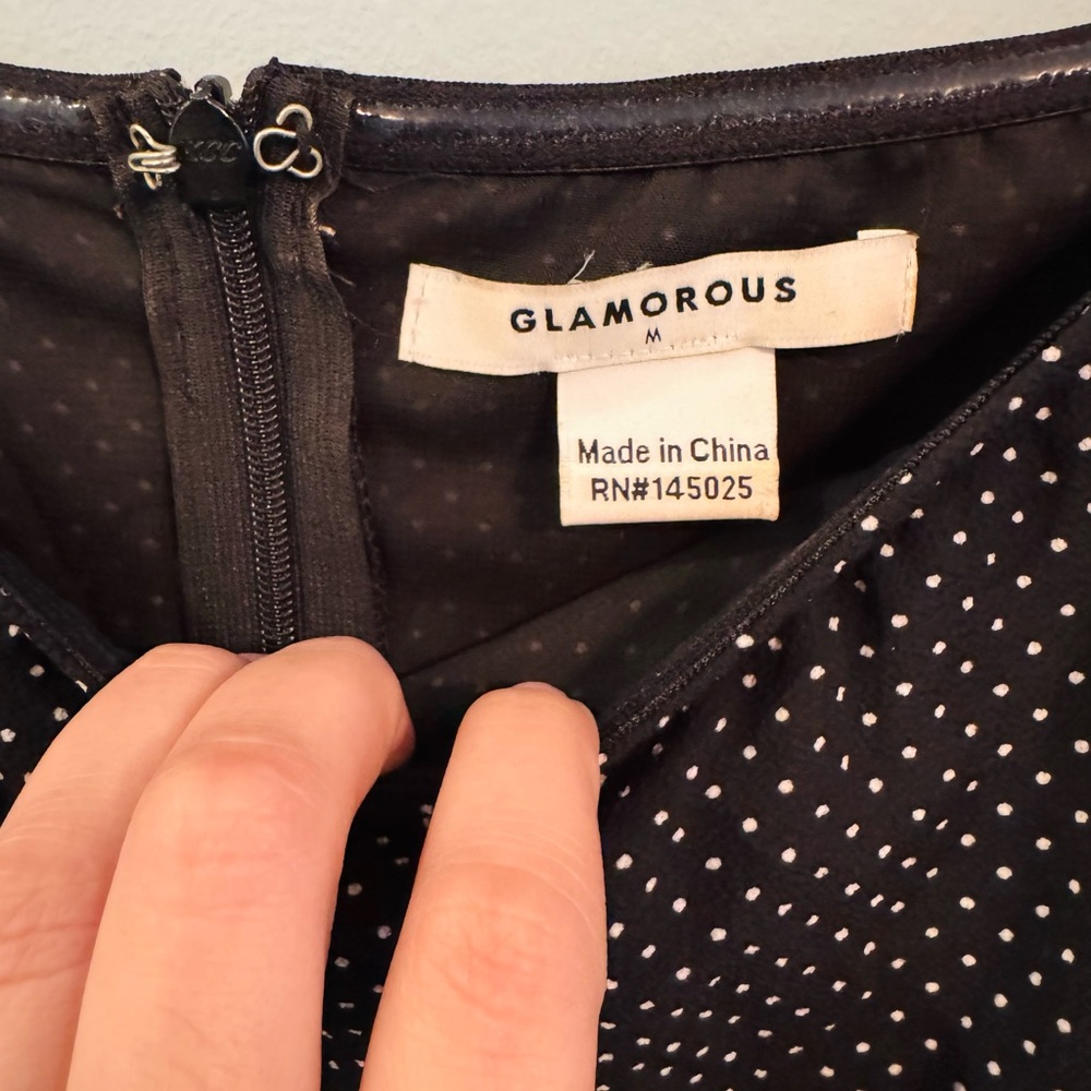 EUC LBD Black Off the Shoulder Dress with White Polka Dots - Picture 5 of 6